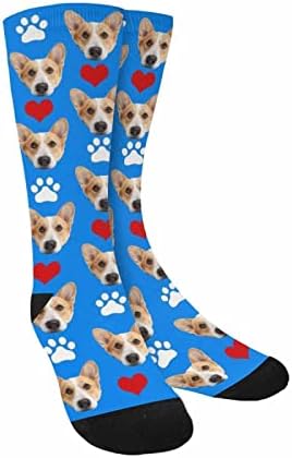Custom Face Socks, Personalized Dog Lover Pet Photo Picture on Socks Unisex Athletic Crew Socks for Men Women