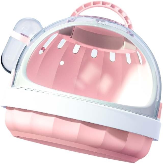 Guinea Pig Carrier Cage with Water Bottle, Portable Hamster Travel Carrier Carry Case for Small Pets, Gerbils, Mice, Dwarf Hamster (Pink)