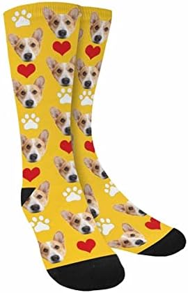 Custom Face Socks, Personalized Dog Lover Pet Photo Picture on Socks Unisex Athletic Crew Socks for Men Women