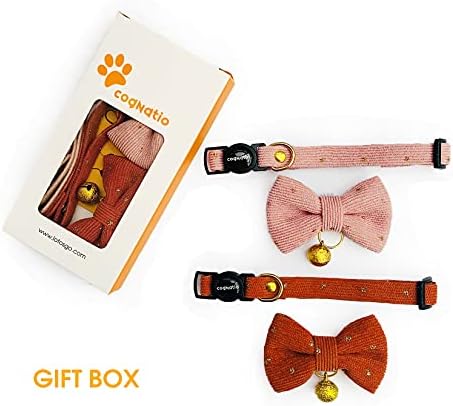 Safety Quick Release Cat Collars, Soft Kitten Collars with Detachable Bow Tie and Bell, Pack of 2, Adjustable 20-30 cm