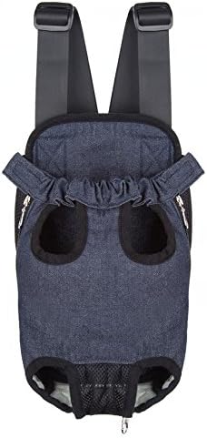 Pet Dog Puppy Cat Carrier Five Holes Backpack Double Shoulder Straps Denim Front Chest Backpack Bag, M, Blue