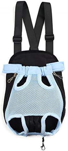Pet Dog Puppy Cat Carrier Five Holes Backpack Double Shoulder Straps Mesh Front Chest Backpack Bag, L, Blue