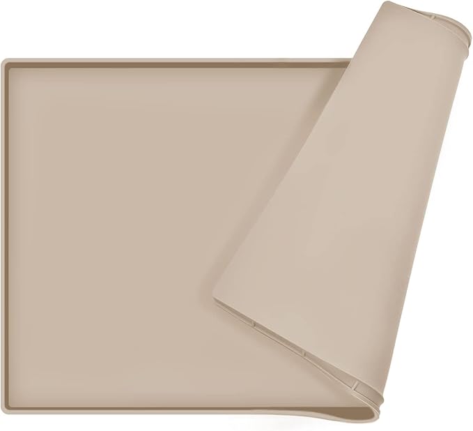 Dog Food Mat,Silicone Waterproof Food Tray,Non Slip Pet Bowl Mats Placemat,1" Raised Edge,Suitable for Most Small and Medium Sized Pets,32" x 24"
