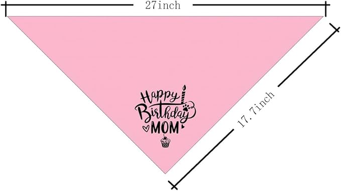 Dog Bandana, Happy Birthday Mom Dog Bandana, Dogs Scarf Classical Pink Printing, Dogs Scarf Accessories, Doggy Kerchief Pet Head Kerchief, Doggy Kerchiefs Gift for Mom Birthday Party (L14)