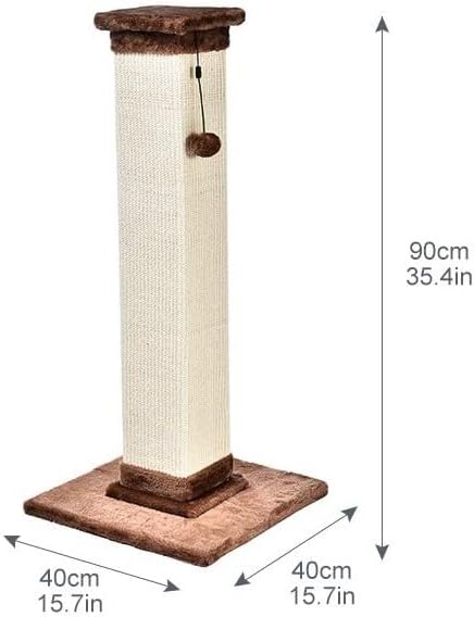 Amazon Basics Sturdy Cat Scratching Post for Indoor Cats & Kittens, Classic Single Post with Sisal Rope, Jute Fiber, Wood Base, Large (35.4"H), Brown