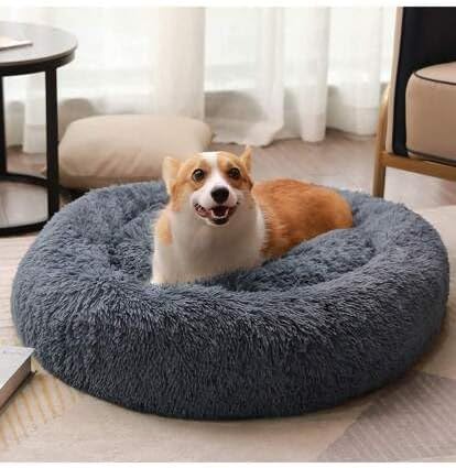 Original Calming Donut Dog and Cat Bed in Shag Fur, Dog Beds for Melium Dogs, Anti Anxiety Round Fluffy Plush Faux Fur Pet Bed XX-Large