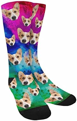 Custom Face Socks, Personalized Dog Lover Pet Photo Picture on Socks Unisex Athletic Crew Socks for Men Women