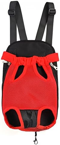 Pet Dog Puppy Cat Carrier Five Holes Backpack Double Shoulder Straps Mesh Front Chest Backpack Bag, S, Red