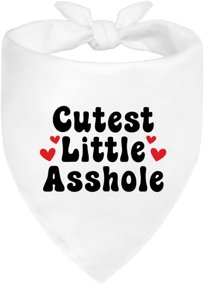 Cutest Little Asshole White Dog Bandana, Cute Soft Pet Scarf Decor, Funny Pet Bandanas Accessories for Outdoor Camping Playtime, Birthday Thanksgiving Gifts for Pet Lover Dog Mom Dad
