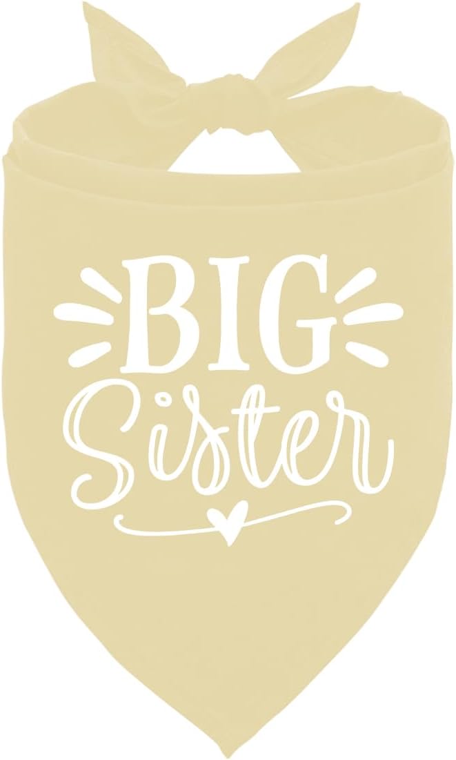Big Sister Dog Bandanas, Light Yellow Dog Bandana, Pet Scarf Triangle Accessories, Pet Bandanas for Large Dogs, Baby Announcement Dogs Bandana (L)