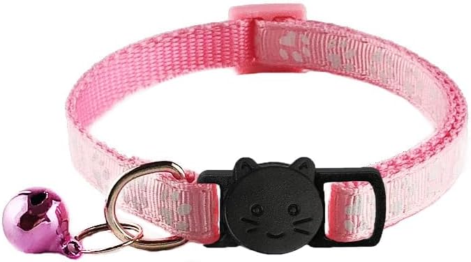 2 Pack Breakaway Cat Collars with Bells, Reflective Design and Claw Print Design, Safety Buckle Kitten Collars Adjustable from 7.5 to 12.5 Inches (Pink)