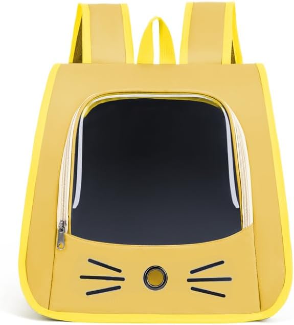 Pet Backpack Carrier, Traveler Breathable Transparent Carrier for Cats or Dogs, Large Space and Foldable Pet Carrier for Travel, Hiking, Shopping, and Vet, Cute, Suitable for Kids (Yellow)