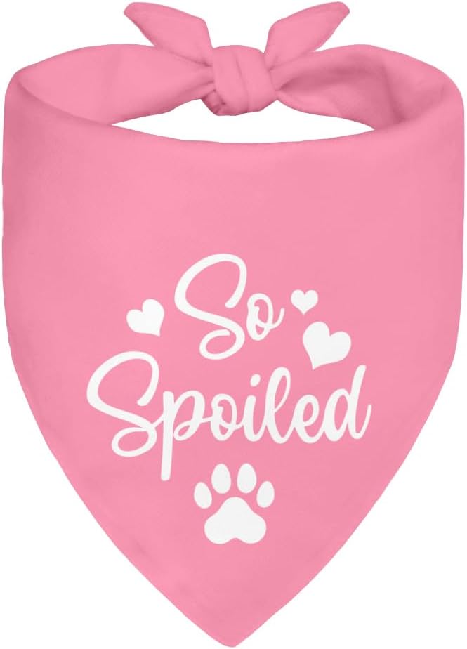 So Spoiled Pink Dog Bandana, Cute Love Printing Bandanas Decor, Funny Pet Scarf Accessories Photo Prop for Get-Together, Birthday for Girl Puppy Owner Pet Mom Dad