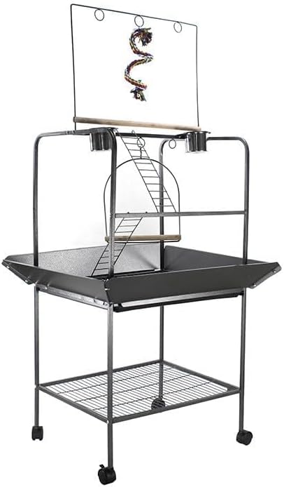 62 Inch Bird Cage with Wooden Perches, Standing Wrought Iron Birdcage with Wheels, Large Parrot Cage Bird Cages with Slide-Out Tray Water Bottle Feeder for Parakeets,Cockatiel, Canary,Pigeons