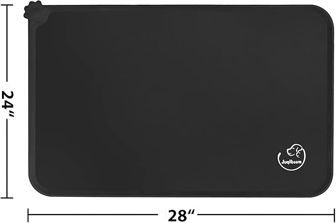 Silicone Waterproof Dog Cat Pet Feeding Mats, Non Slip, Easy Clean Pet Dog Cat Bowl Mats Placemat (28" x 24") Black