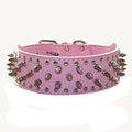 Serijoars Spiked Studded Dog Collar, PU Leather Dog Collar, Adjustable Pet Collars for Medium or Large Breed Pet (S, Pink)