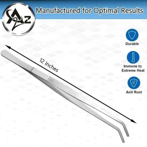 A2Z-Aquascaping Maintenance Tools Accessories,Anti-Rust Stainless Steel Tweezers Scissors Spatula for Aquarium Tank Clean, Fish Tank, Bonsai, Algae Scrapers (12" Serrated Tweezers - Angled)