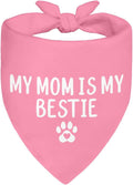 My Mom is My Bestie Pink Dog Bandana, Funny Pet Bandana Adjustable Scarf Triangle, Photo Prop Accessory Decor for Mom's Day, Thanksgiving Gifts for Puppy Mom Petlover Aunty Sister