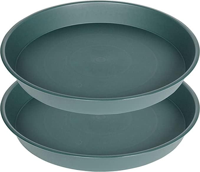 2 Pack of 8 inch Plant Saucer Clear, Heavy Duty Plastic Plant Water Tray 8 inch Round, Flower Plant Saucers for Indoors No Holes, Plant Dishes Saucer for Planter 7"/8" (8", Green)