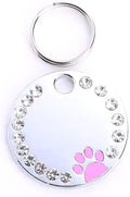 Personalized Dog/Cat Cute Paw Pet ID Tag for Pet Collar or Key Chain - Custom Laser Engraved Unique Dog/cat Name tag with Phone Number (Pink, Crystals Round-Small)