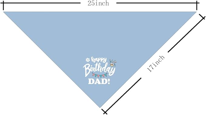 Happy Birthday Dog Bandana, Blue, Letter Print, 25 x 17 inch, Flannel, Bandana Neck, Dog, Kid, Modern, Unisex, Birthday, All Seasons