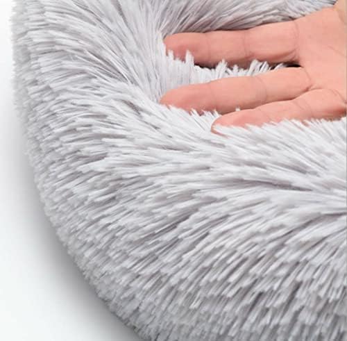 Original Calming Donut Dog and Cat Bed in Shag Fur, Dog Beds for Melium Dogs, Anti Anxiety Round Fluffy Plush Faux Fur Pet Bed 31''×31''