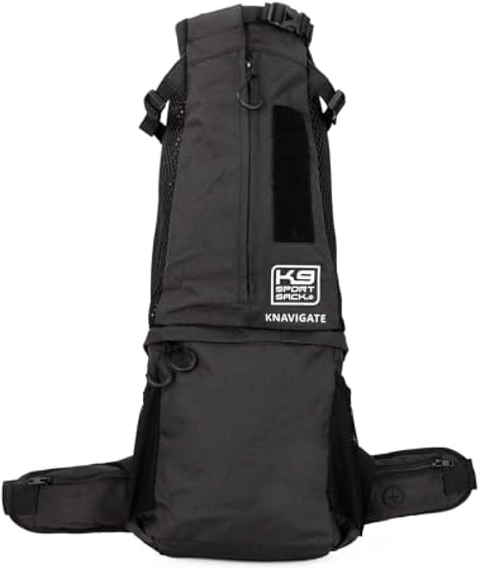K9 Sport Sack Knavigate - X-Small, Midnight Black - Ideal for Dogs with 9-12” Back Length - Adjustable, Backpack-Style Carrier with Internal Frame & Padded Hip Belt