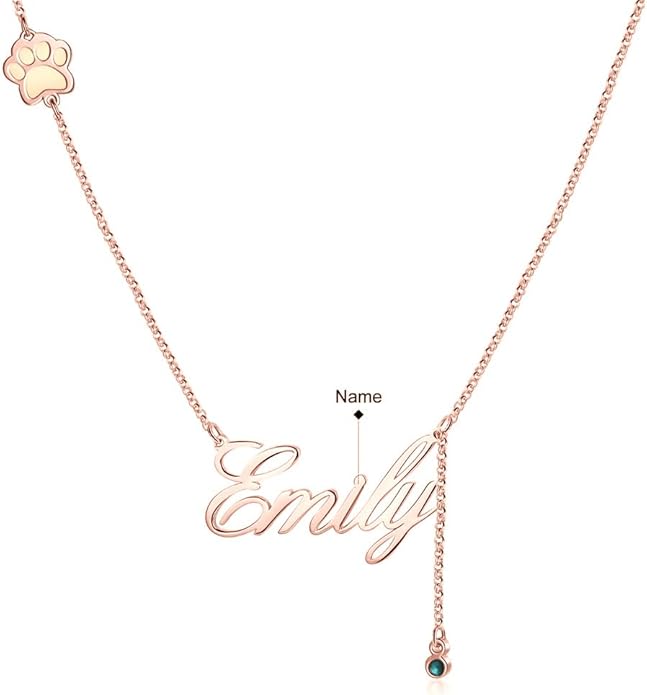Personalized Cute Dog Cat Paw Name Necklace Forever Love Custom Heart Pendant Pet Name Necklace Gift for Pet Lovers