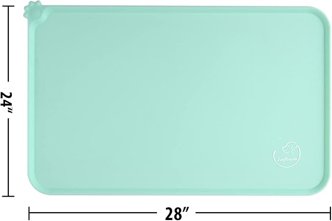 Silicone Waterproof Dog Cat Pet Feeding Mats, Non Slip, Easy Clean Pet Dog Cat Bowl Mats Placemat (28" x 24") Green