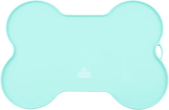 Super Design Dog Food Mat Dog Bowl Mat for Food and Water Silicone Non Spill Cat Feeding Mat Puppy Placemat Waterproof - 20.5" x 14.5", Light Green