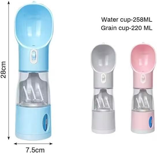 All-in-One Pet Water Bottle with Food Container, Poop Bag Dispenser & Shovel | Portable Dog Travel Bottle | Leak-Proof, BPA-Free, One-Hand Operation | Outdoor Pet Feeder (Blue)