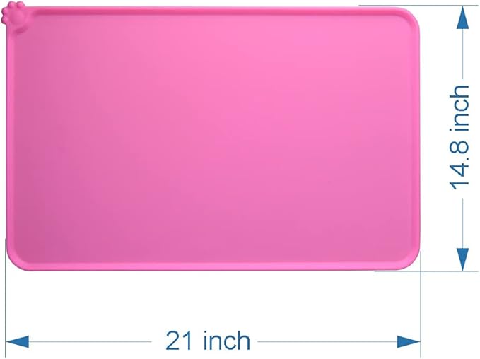 Silicone Cat & Dog Bowl Mat, Non-Slip Pet Feeding Mat - Waterproof Dog & Cat Placemat (21"x14.8", Pink)