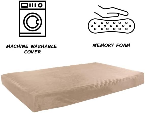 Memory Foam Dog Bed - 2-Layer Orthopedic Pet Pad with Machine Washable Cover - 37x24 Pet Bed for Large Dogs by PETMAKER (Tan)