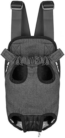 Pet Dog Puppy Cat Carrier Five Holes Backpack Double Shoulder Straps Denim Front Chest Backpack Bag, S, Black