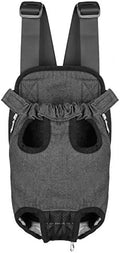 Pet Dog Puppy Cat Carrier Five Holes Backpack Double Shoulder Straps Denim Front Chest Backpack Bag, L, Black