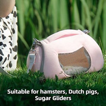 Small Pet Carrier Bag with Adjustable Shoulder Strap Hamster Travel Cage Breathable Carrier Portable Travel Carrier for Birds Sugar Glider Golden Hamsters (Pink B)
