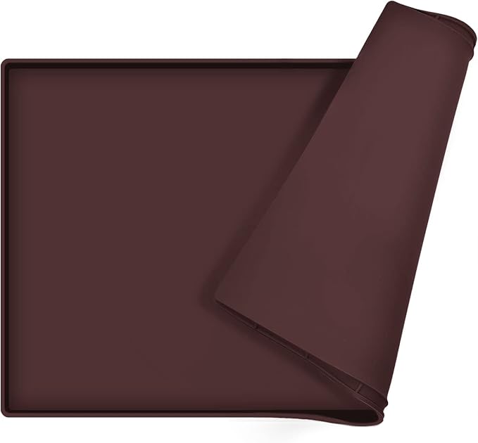 Dog Food Mat,Silicone Waterproof Food Tray,Non Slip Pet Bowl Mats Placemat,0.6" Raised Edge,Suitable for Most Small and Medium Sized Pets,18.5" x 11.5"