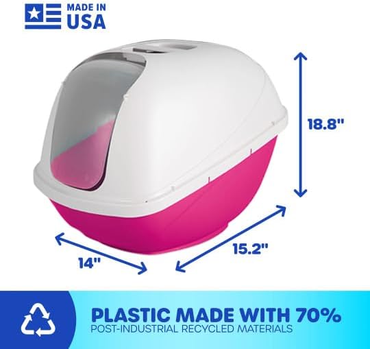 Petmate Basic Hooded Cat Litter Pan, Large, Pink and White, Made in USA