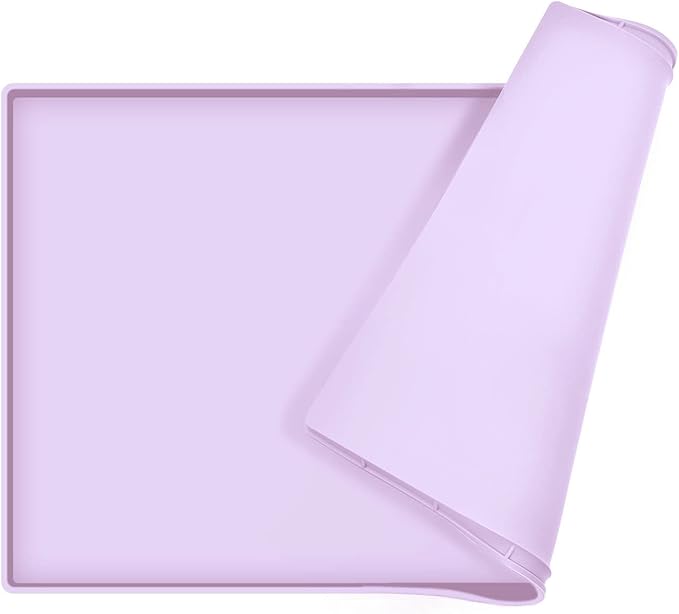 Dog Food Mat,Silicone Waterproof Food Tray,Non Slip Pet Bowl Mats Placemat,0.6" Raised Edge,Suitable for Most Small and Medium Sized Pets,24" x 16"