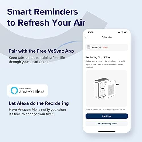 LEVOIT Genuine Vital 200S-P Air Purifier Pet Allergy Replacement Filter, Supports HEPA Sleep Mode, High-Efficiency Activated Carbon for Removal of Allergens, Pollen, Vital 200S-RF-PA, 1 Pack, Yellow