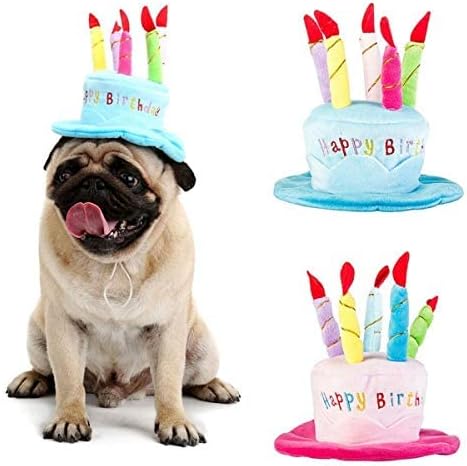Cute Adorable Dog Cat Birthday Cake Hat Pet Cap Headwear Hat with 5 Color Candles Design Party Custom Accessory (One Size fits Most) (Pink)