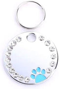 Personalized Dog/Cat Cute Paw Pet ID Tag for Pet Collar or Key Chain - Custom Laser Engraved Unique Dog/cat Name tag with Phone Number (Blue, Crystals Round-Small)