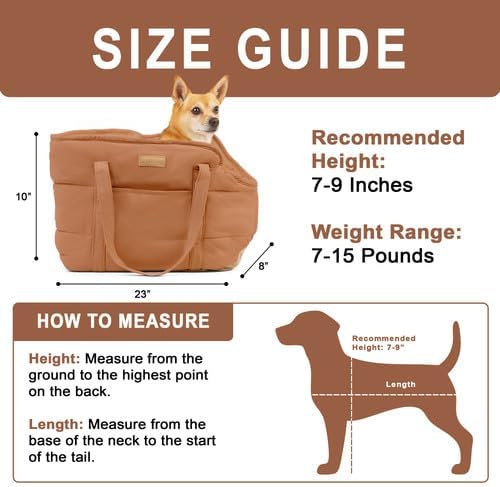 Plush Dog Purse Carrier for Small Dogs, Soft Dog Tote Bag with Safety Harness Clip, Cozy Pet Carrier for Dogs Under 15 lbs, Comfortable Dog Shoulder Carrier for Travel, Brown