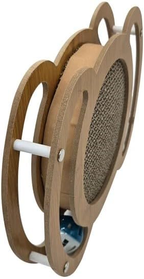 Cat Scratcher Interactive Toy, 12 x 8.6 inch Wooden Scratching Board with Jingle Balls, Indoor Cat Activity Center