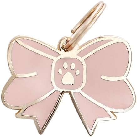Two Tails Bow Pet ID Tag, Personalized Dog Name Tag with Custom Engraving, Cute Gold Bow Charm for Dogs & Puppies, Durable Brass with Gold Plating, Stylish Pet Accessory for Collars & Harnesses