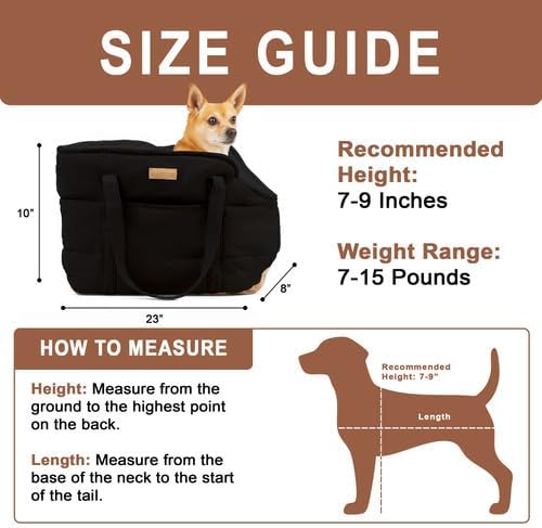Plush Dog Purse Carrier for Small Dogs, Soft Dog Tote Bag with Safety Harness Clip, Cozy Pet Carrier for Dogs Under 15 lbs, Comfortable Dog Shoulder Carrier for Travel, Black