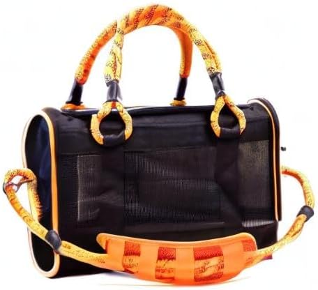 Buddy's Best Airline Approved Pet Carrier – Black & Orange Heavy Duty, Fits Under Seat, TSA Compliant, Ventilated Mesh Design w/Waterproof Base & Reflective Safety Strips