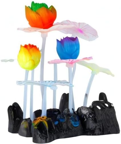 Uniclife Glowing Effect Lotus Ornament Silicone Decor Aquarium Decoration for Fish Tank with Suction Cup