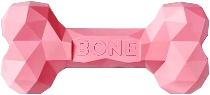 Natural Rubber Dog Chew Bone – Treat-Dispensing, Tough & Indestructible Chew Toy – Safe for Aggressive Chewers – Dental Health & Boredom Relief (Pink)