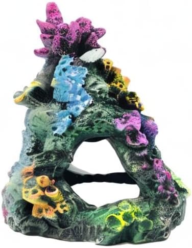 GSD Aquarium Colorful Coral Reef Set Fish Tank Decoration Mountain Ornament for Aquarium Environments Decor Accessories, Coral Mountain x 1, Aquatic Plant x 4